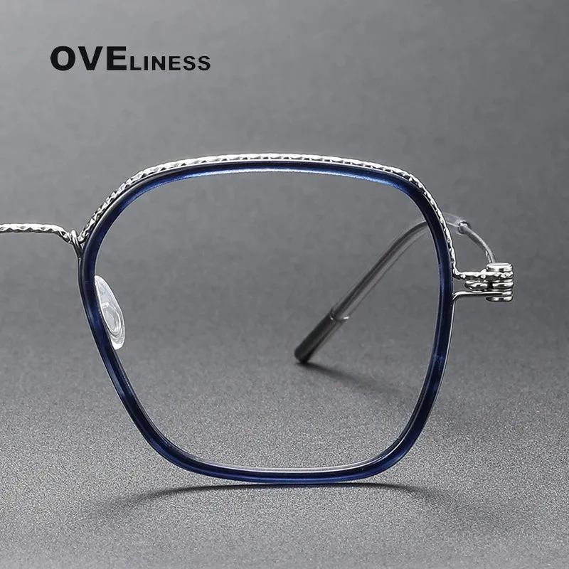 Oveliness Unisex Full Rim Square Acetate Titanium Eyeglasses 80895