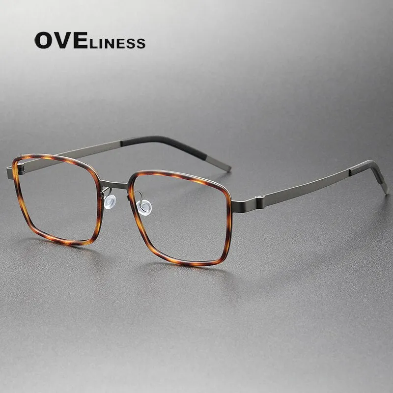 Oveliness Unisex Full Rim Square Screwless Acetate Titanium Eyeglasses 9754