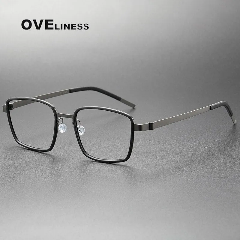 Oveliness Unisex Full Rim Square Screwless Acetate Titanium Eyeglasses 9754