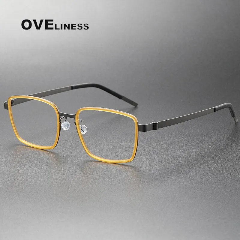Oveliness Unisex Full Rim Square Screwless Acetate Titanium Eyeglasses 9754
