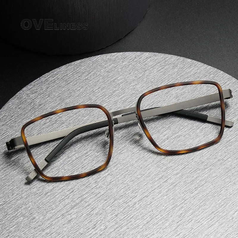 Oveliness Unisex Full Rim Square Screwless Acetate Titanium Eyeglasses 9754