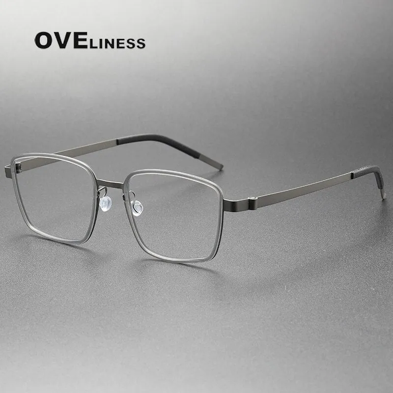 Oveliness Unisex Full Rim Square Screwless Acetate Titanium Eyeglasses 9754