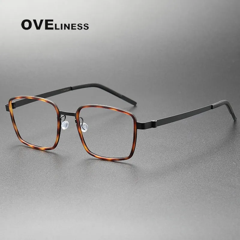 Oveliness Unisex Full Rim Square Screwless Acetate Titanium Eyeglasses 9754