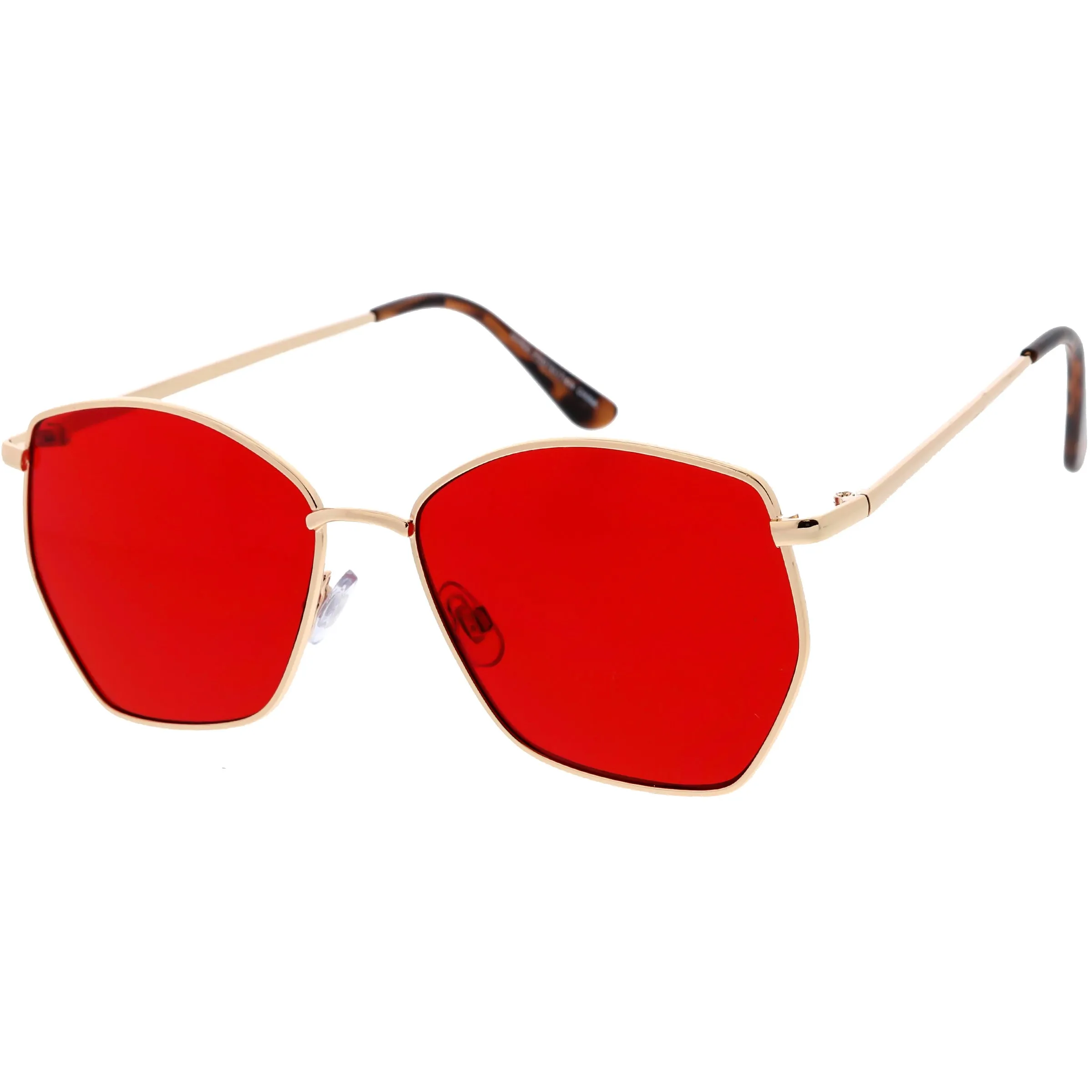 Oversize Retro Geometric Color Tone Flat Lens Metal Sunglasses C947
