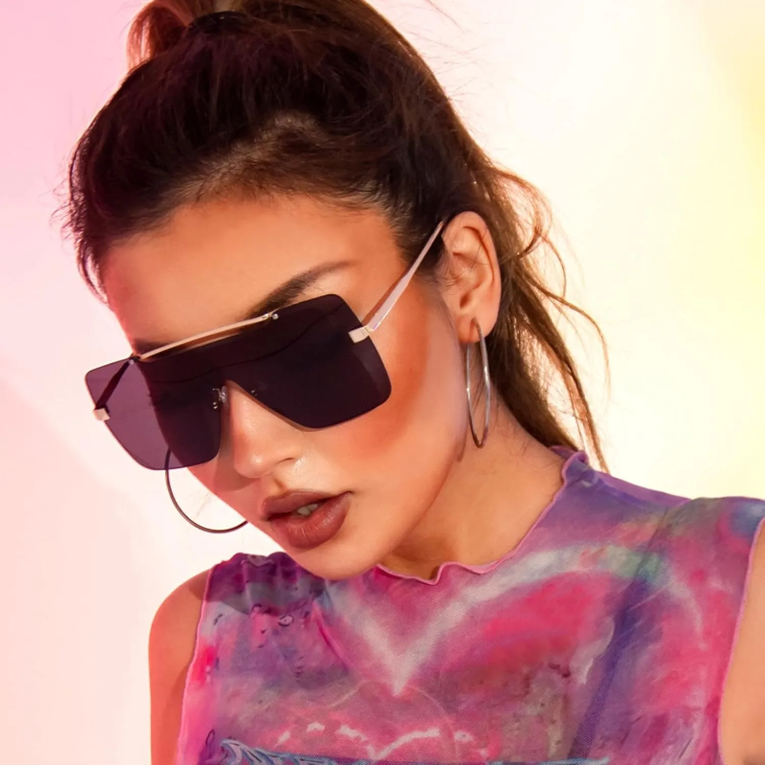 Oversized Sunglasses for Women Fashion Flat Top Gradient Lens One Piece Men Uv400 Outdoor
