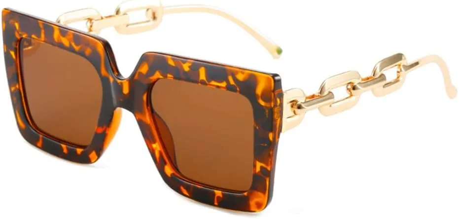 Oversized Sunglasses Women Big Metal Chain Frame Sunglasses Ladies Black Shades Glasses