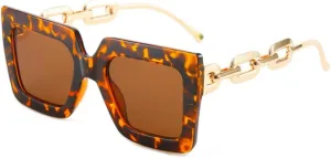 Oversized Sunglasses Women Big Metal Chain Frame Sunglasses Ladies Black Shades Glasses