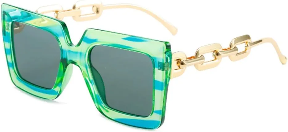 Oversized Sunglasses Women Big Metal Chain Frame Sunglasses Ladies Black Shades Glasses