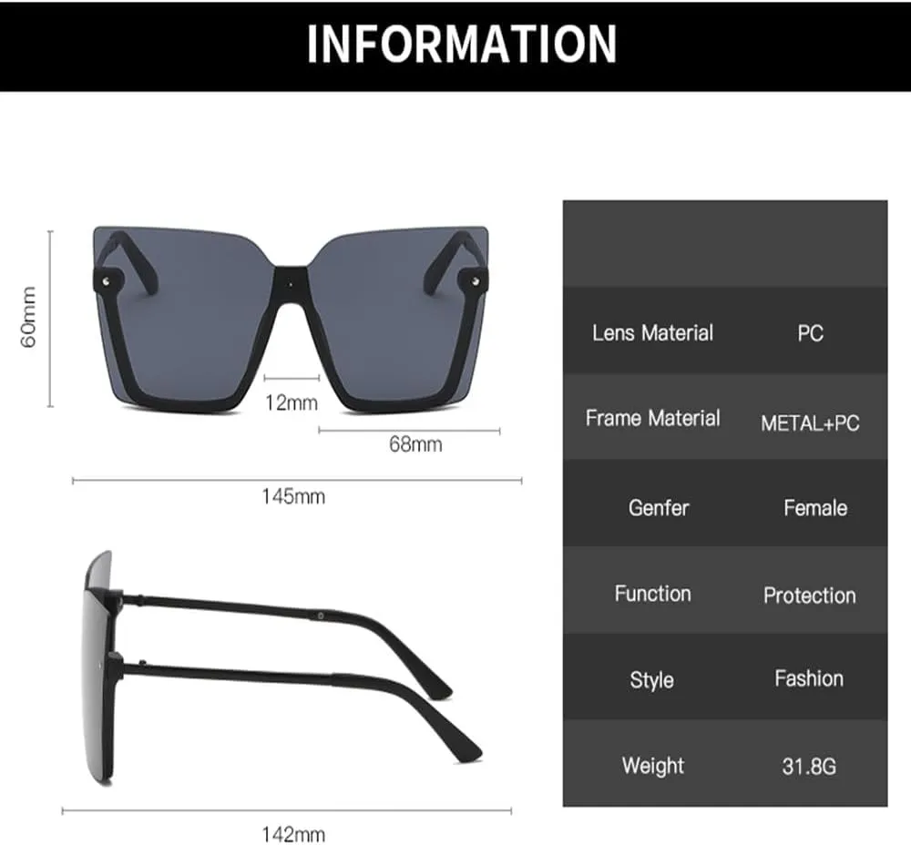Oversized Sunglasses Women Vintage Shades Retro Big Sun Glasses UV400 Fashion Rimless Eyewear Female