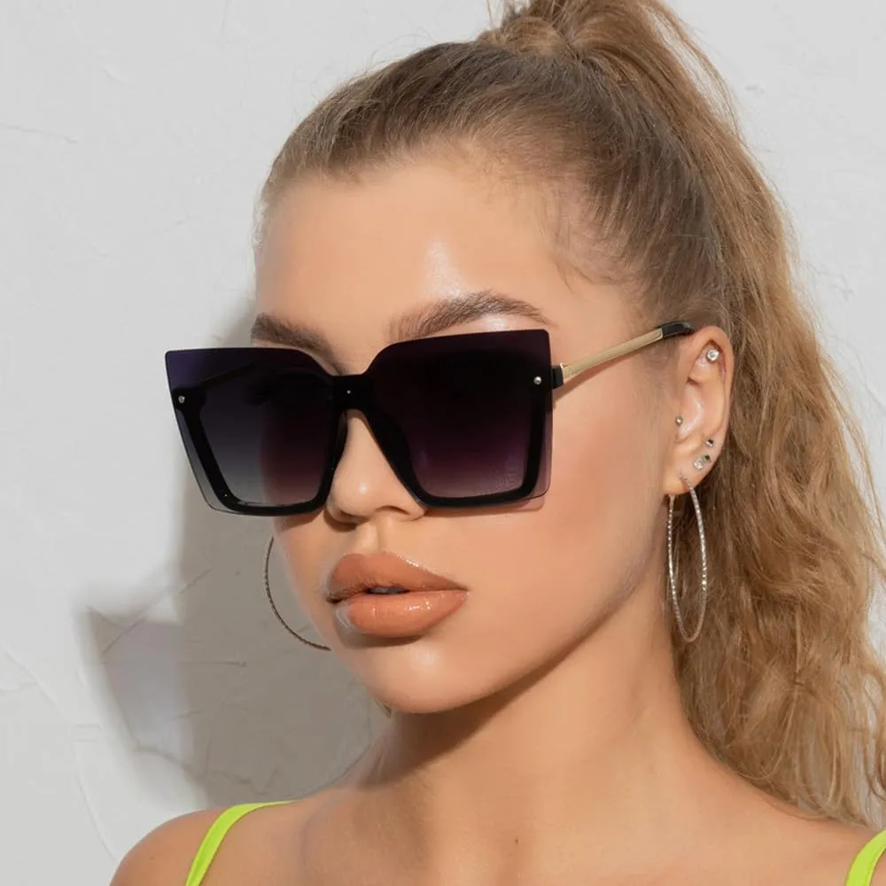 Oversized Sunglasses Women Vintage Shades Retro Big Sun Glasses UV400 Fashion Rimless Eyewear Female