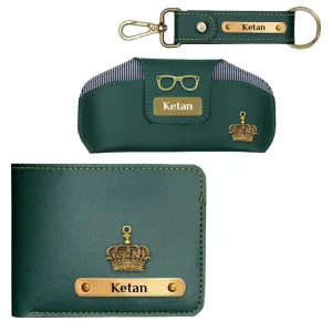 Personalized Green Men's Wallet, Keychain & Sunglasses Case - Stylish Gift Set