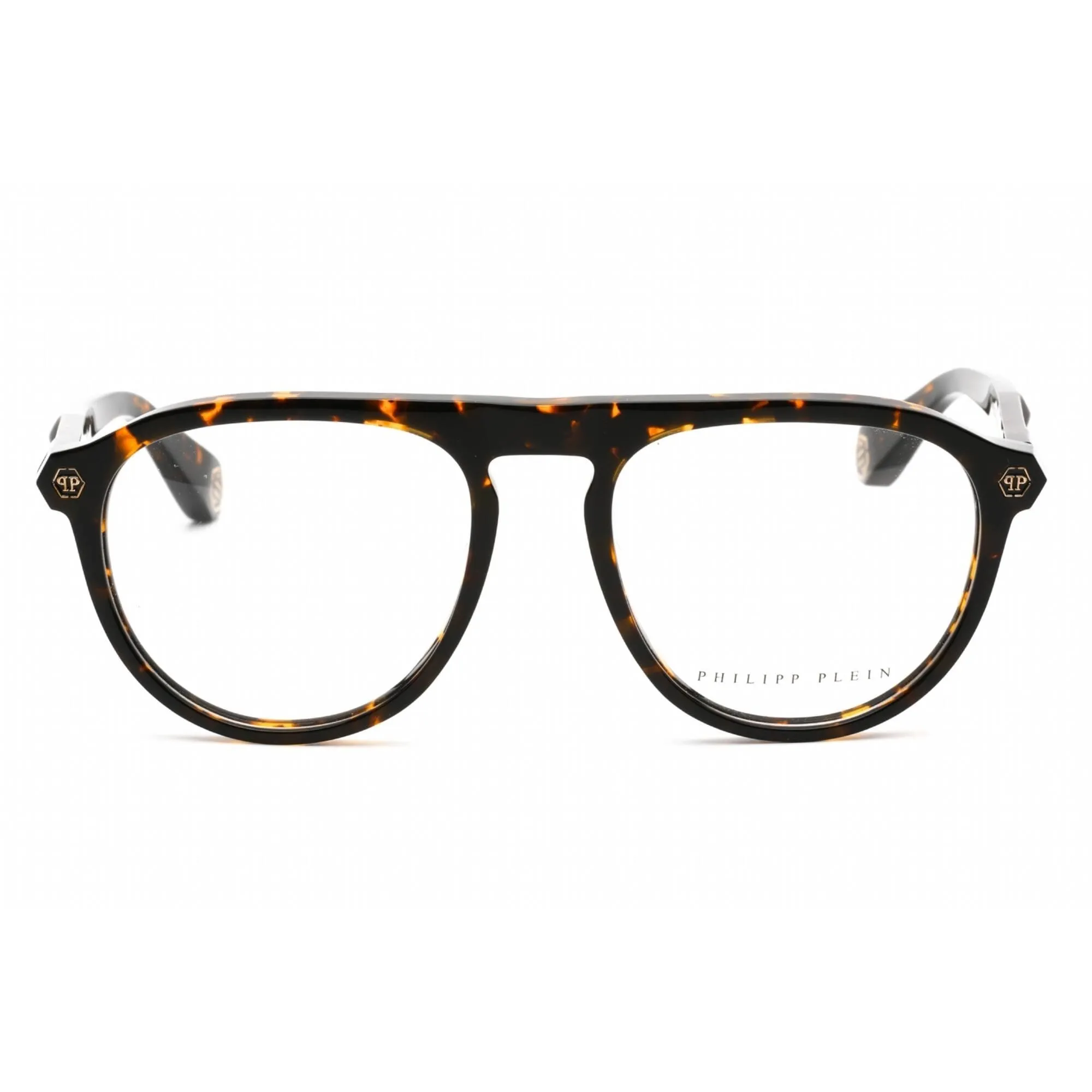 Philipp Plein Men's Eyeglasses - Shiny Dark Havana Plastic Aviator | VPP016M 01AY
