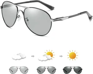 Photochromic Polarized Aviator Sunglasses For Men Women Spring Hinge Anti Glare UV400 Night Vision Driving Glasses