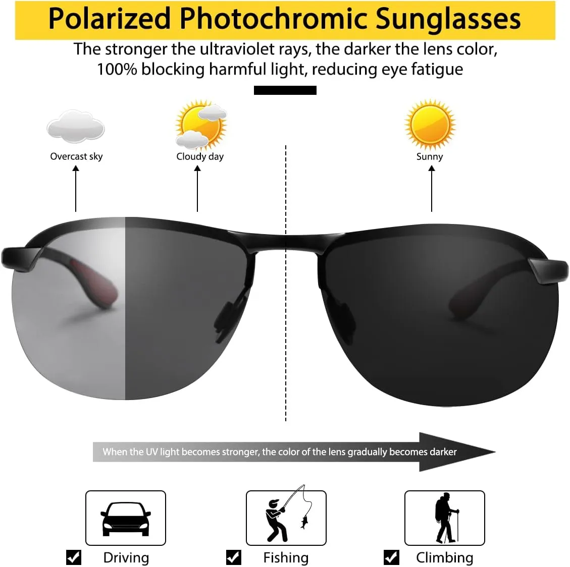 Photochromic Polarized Sunglasses For Men Women UV Protection Round Clear Driving Glasses Anti Glare Eyewear Glasses