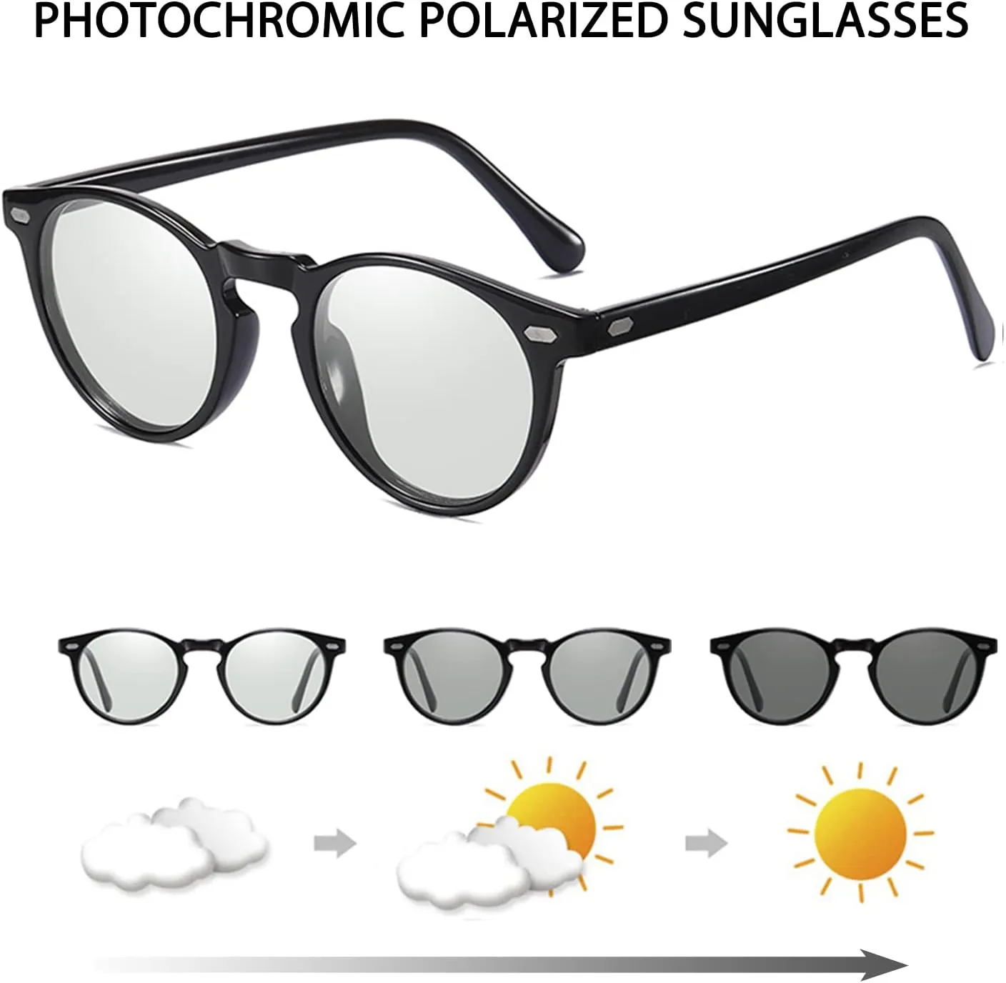 Photochromic Polarized Sunglasses For Men Women UV Protection Round Clear Driving Glasses Anti Glare Eyewear Glasses