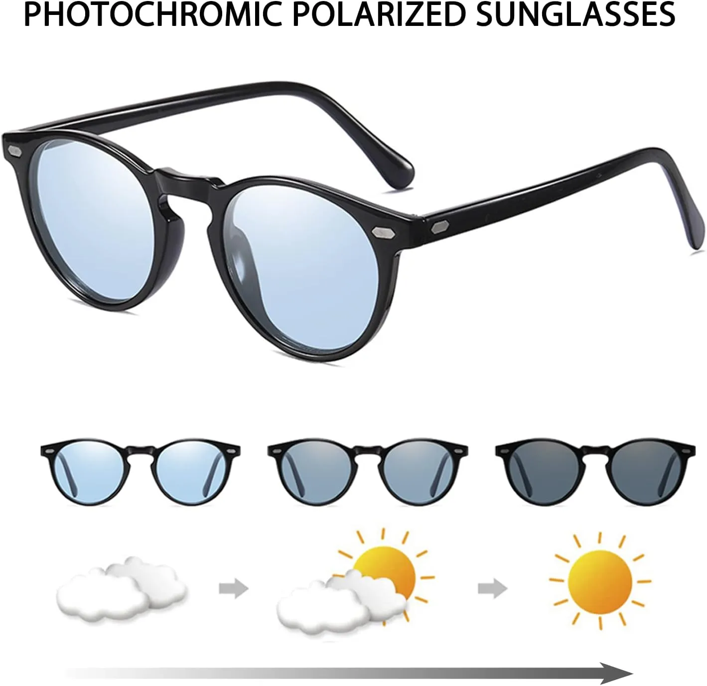 Photochromic Polarized Sunglasses For Men Women UV Protection Round Clear Driving Glasses Anti Glare Eyewear Glasses