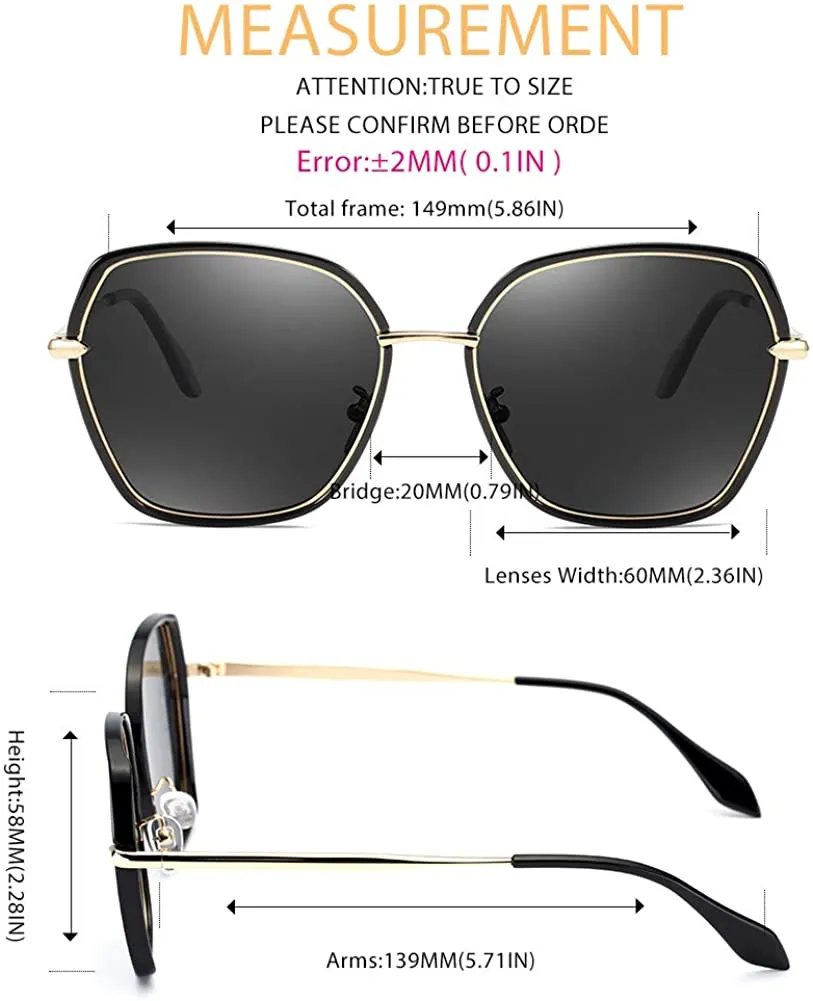 Polarized Black UV Protection Oversized Square Sun Glasses