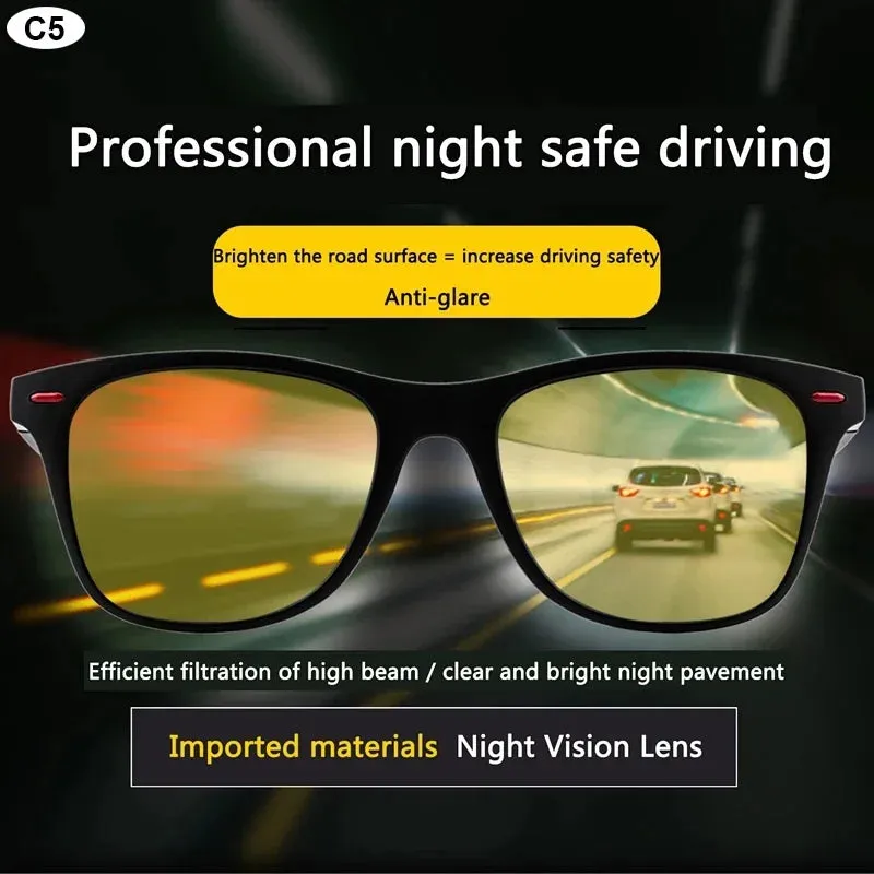 Polarized Night Vision Driving Glasses – PC Frame Anti-Glare Sunglasses for Men, Outdoor Sports & Day/Night Use, Sporty UV Protection Goggles - Easy Gift for Him