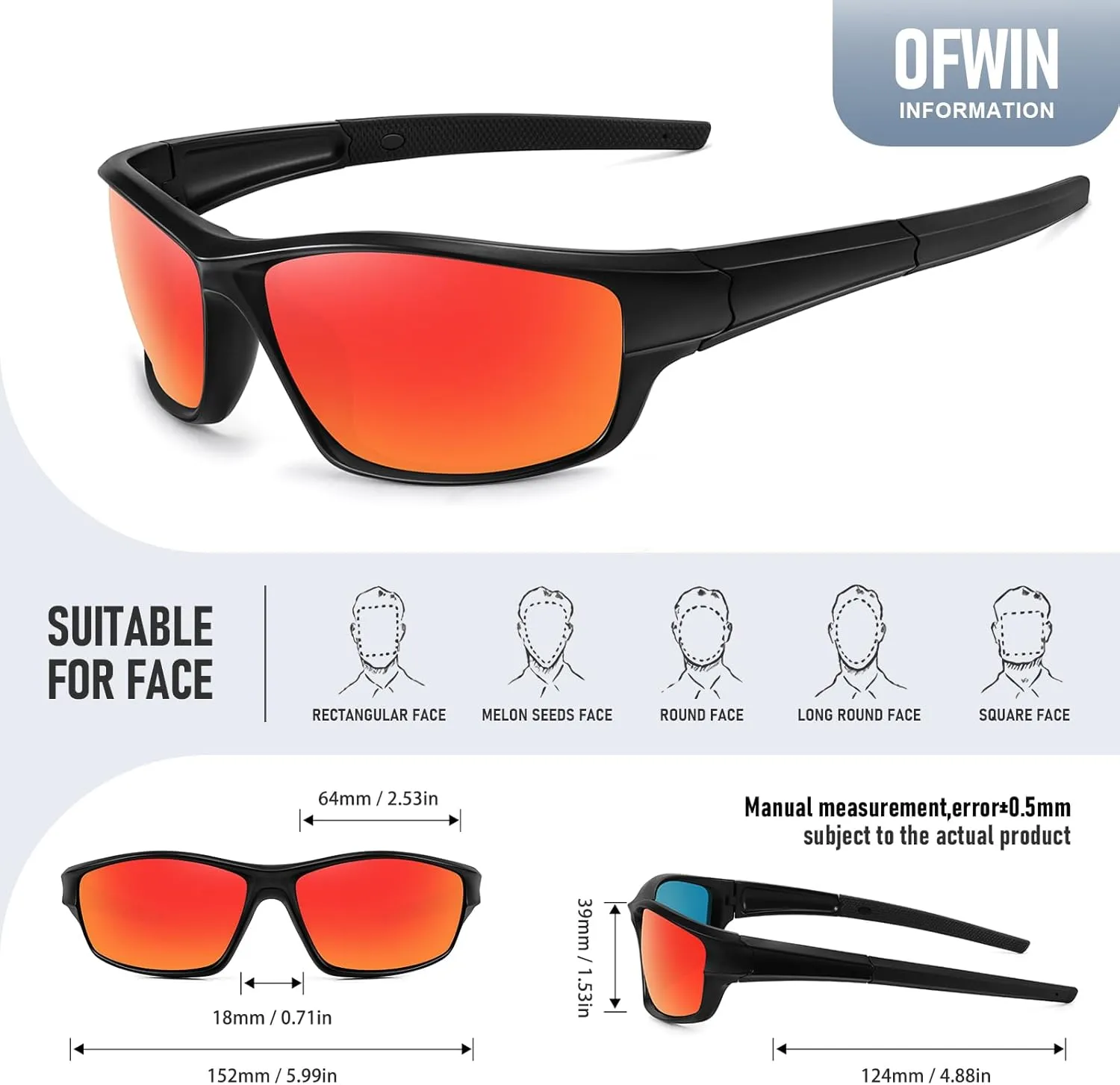 Polarized Sports Sunglasses for Men Women Driving Cycling Fishing Wrap Around Sun Glasses UV400 Protection