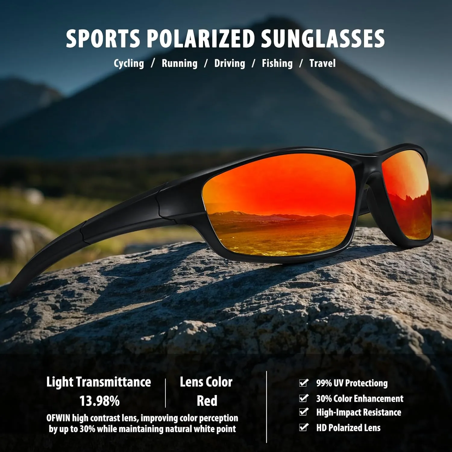 Polarized Sports Sunglasses for Men Women Driving Cycling Fishing Wrap Around Sun Glasses UV400 Protection