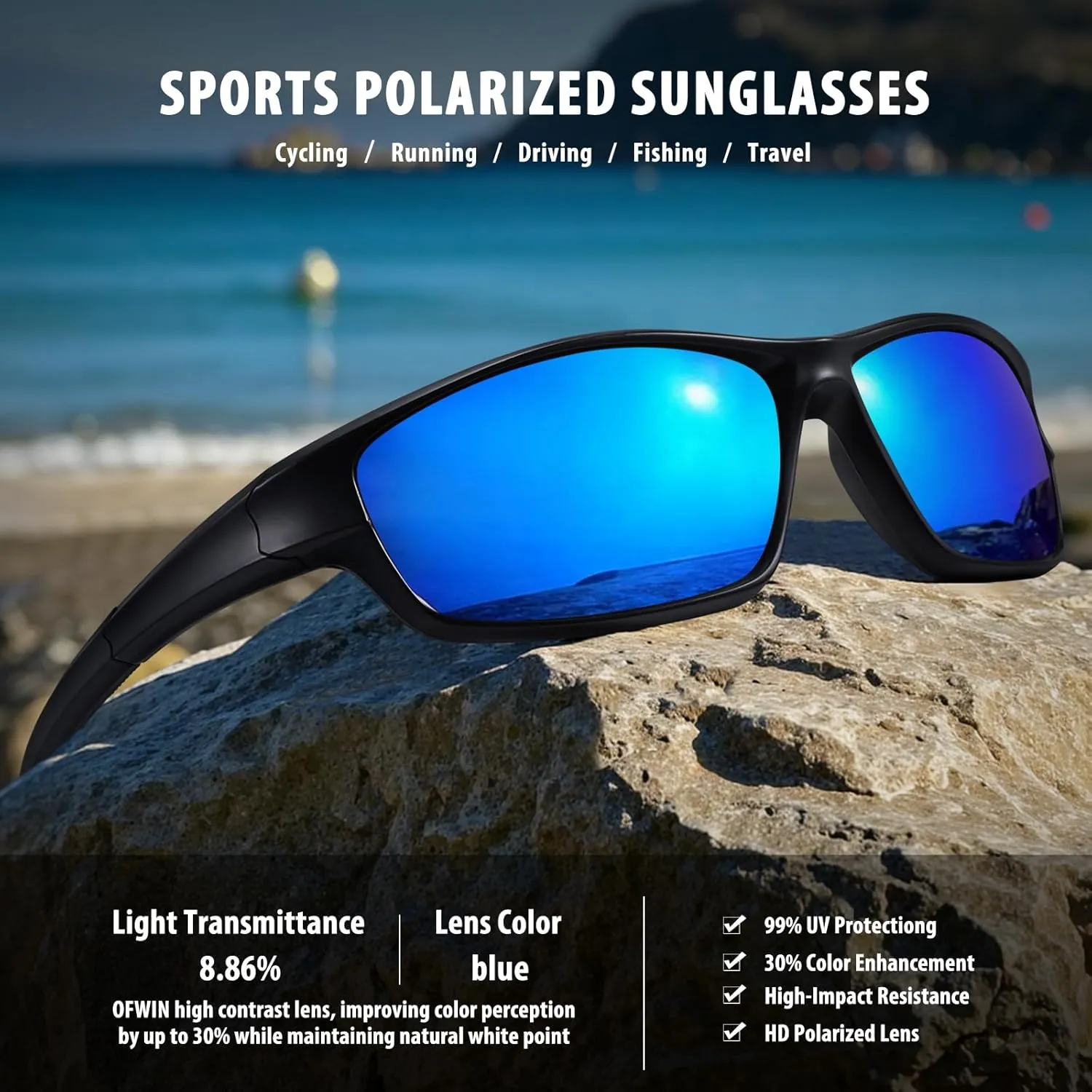 Polarized Sports Sunglasses for Men Women Driving Cycling Fishing Wrap Around Sun Glasses UV400 Protection