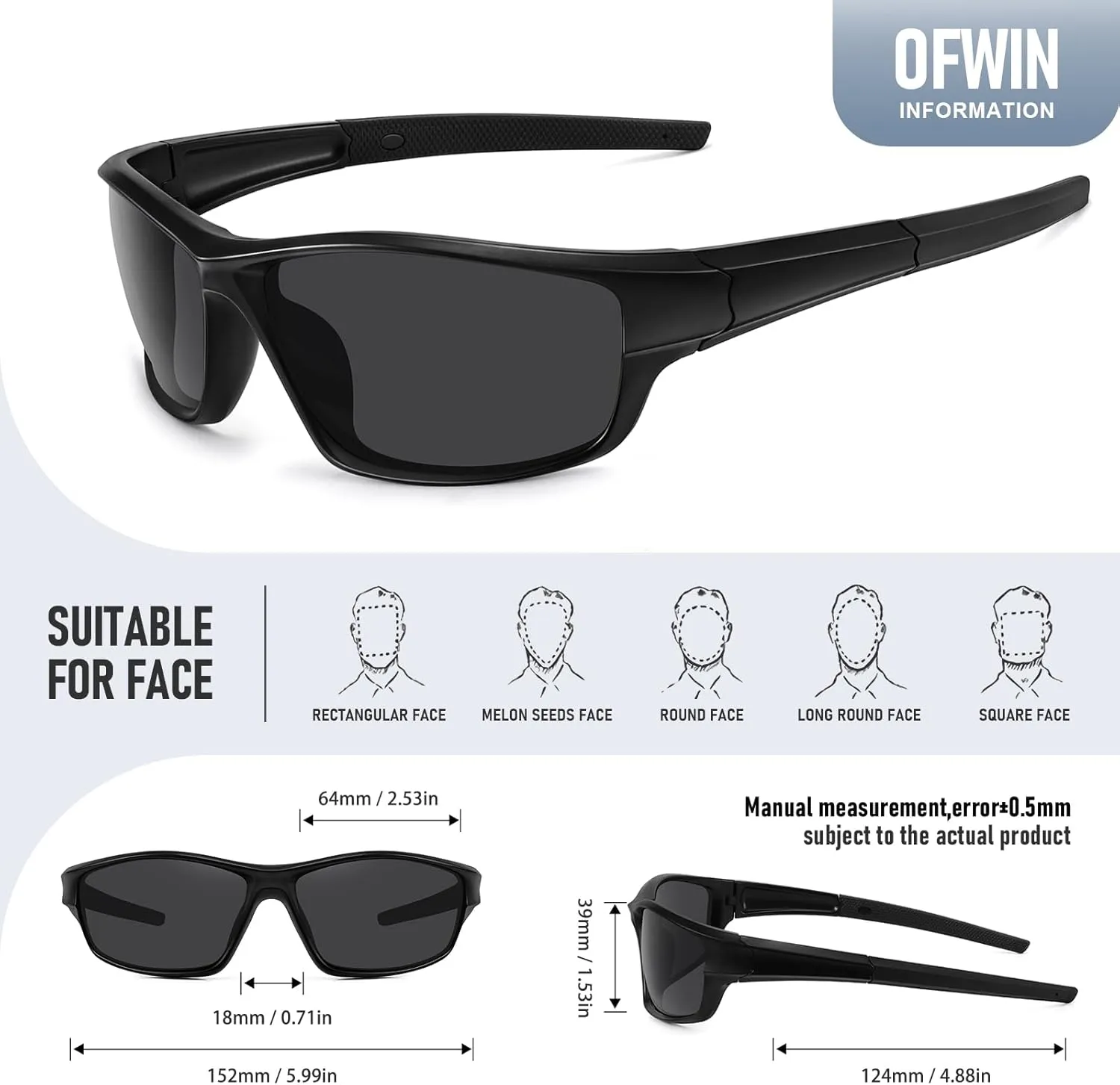 Polarized Sports Sunglasses for Men Women Driving Cycling Fishing Wrap Around Sun Glasses UV400 Protection