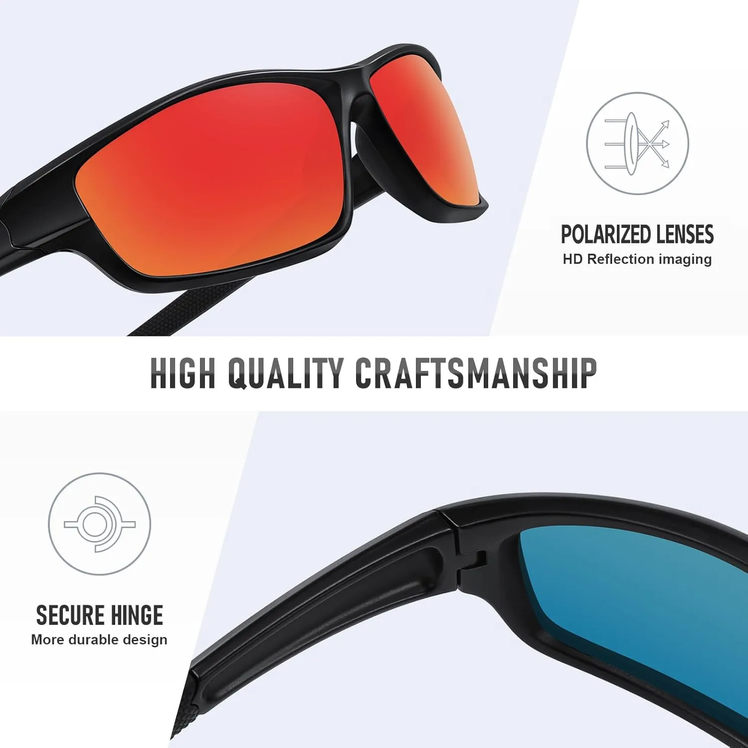 Polarized Sports Sunglasses for Men Women Driving Cycling Fishing Wrap Around Sun Glasses UV400 Protection