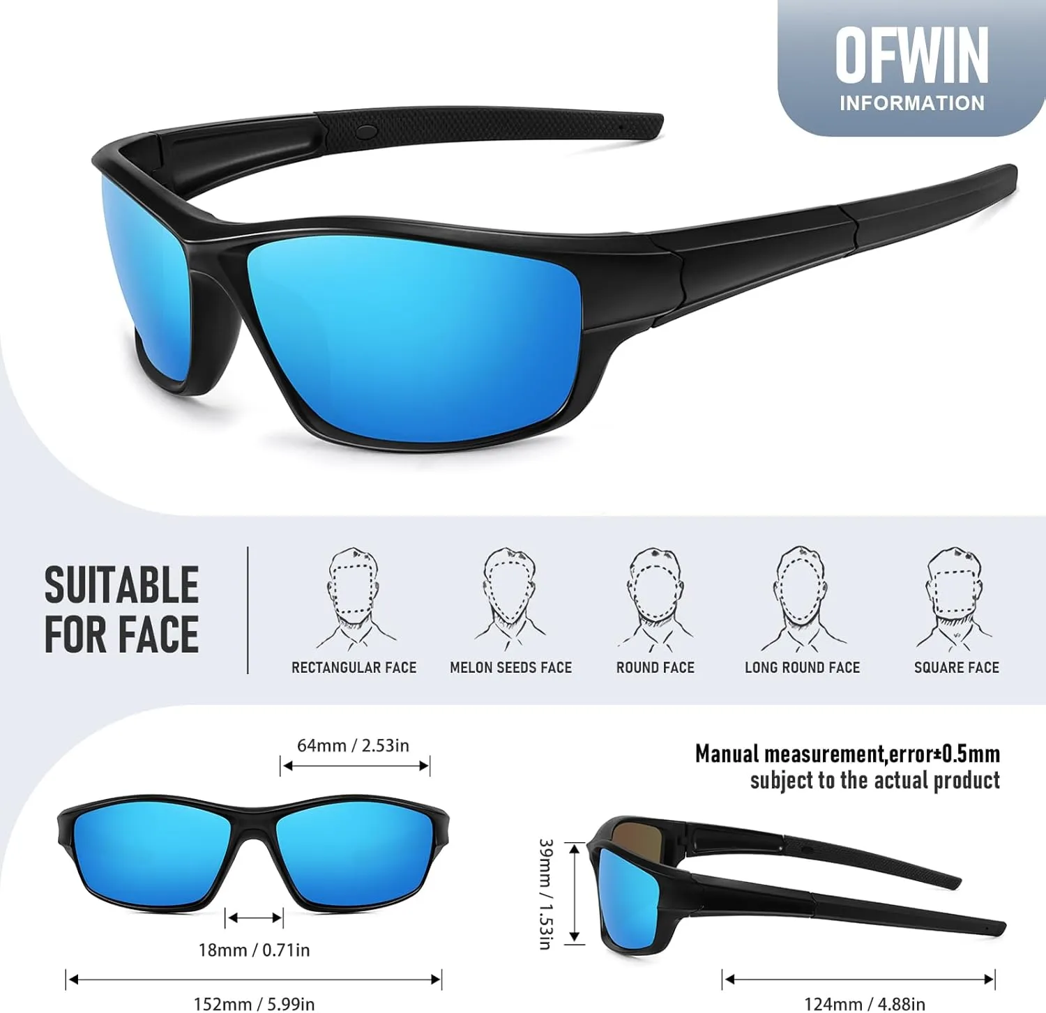 Polarized Sports Sunglasses for Men Women Driving Cycling Fishing Wrap Around Sun Glasses UV400 Protection