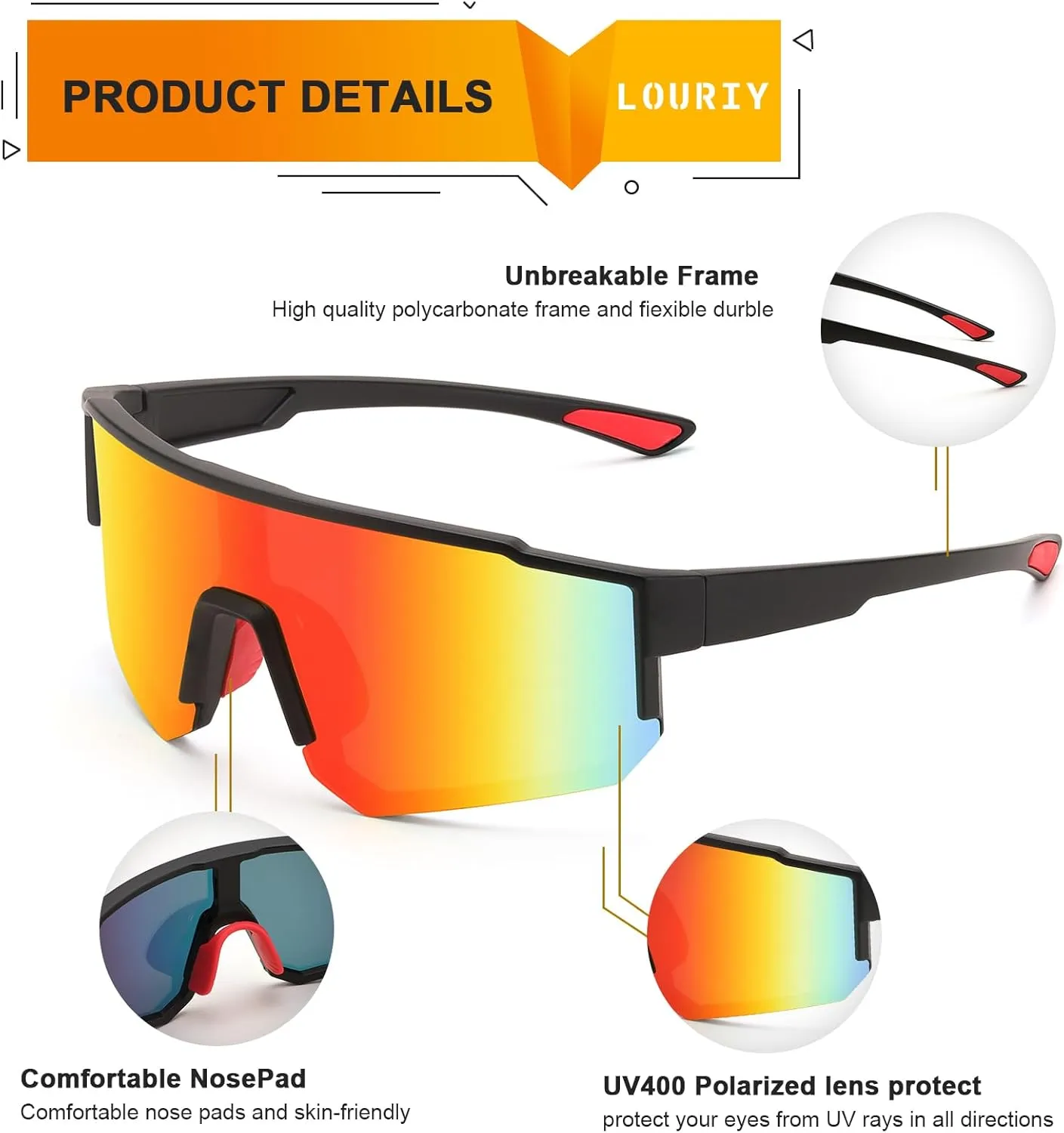 Polarized Sports Sunglasses for Men Women,Youth Baseball Softball Cycling Running Glasses TR90 Frame