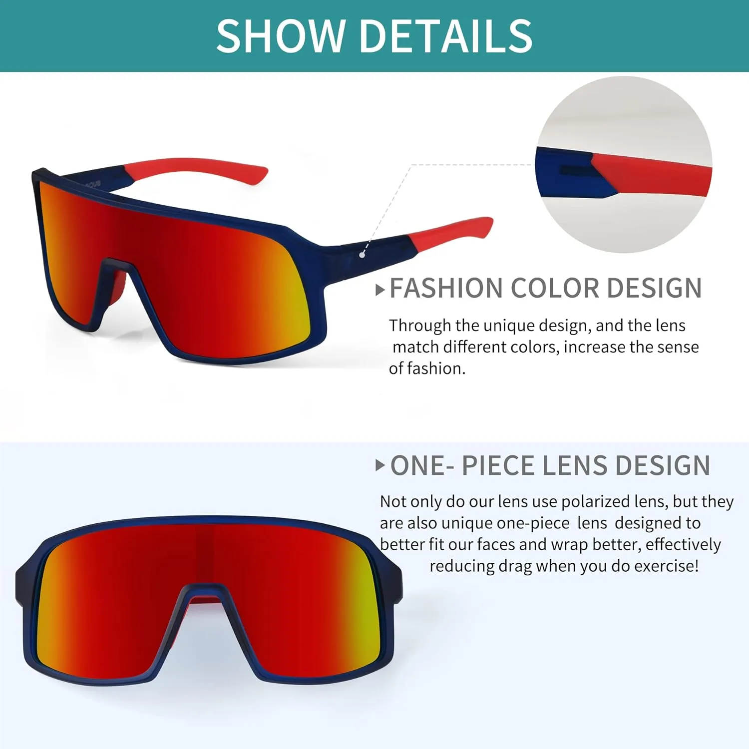 Polarized Sports Sunglasses, UV400 Protection Cycling Glasses for Women & Men, Baseball/Fishing/Running/Golf AB2203