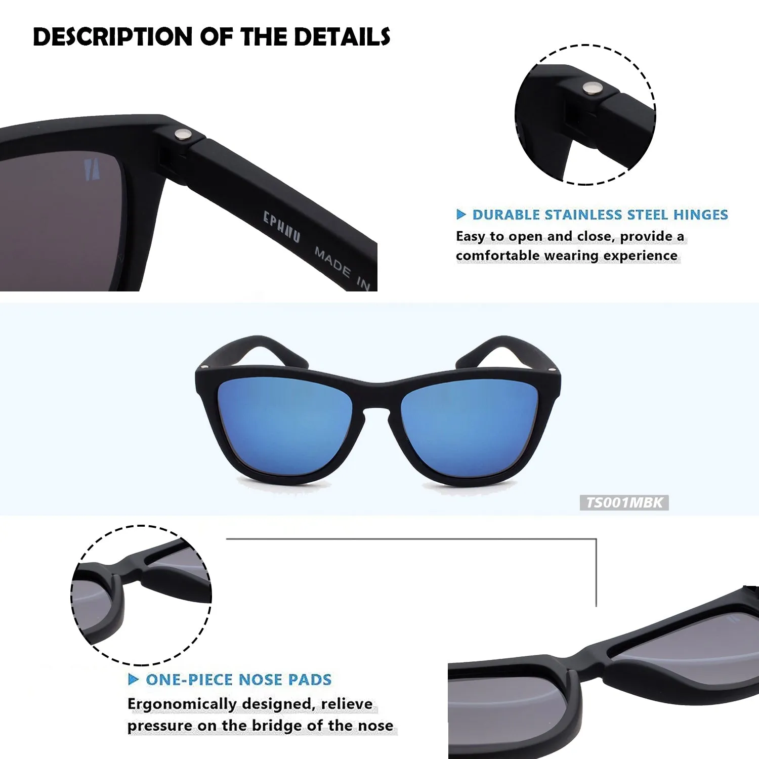 Polarized Sports Sunglasses with Mirror Lens TS001MBK