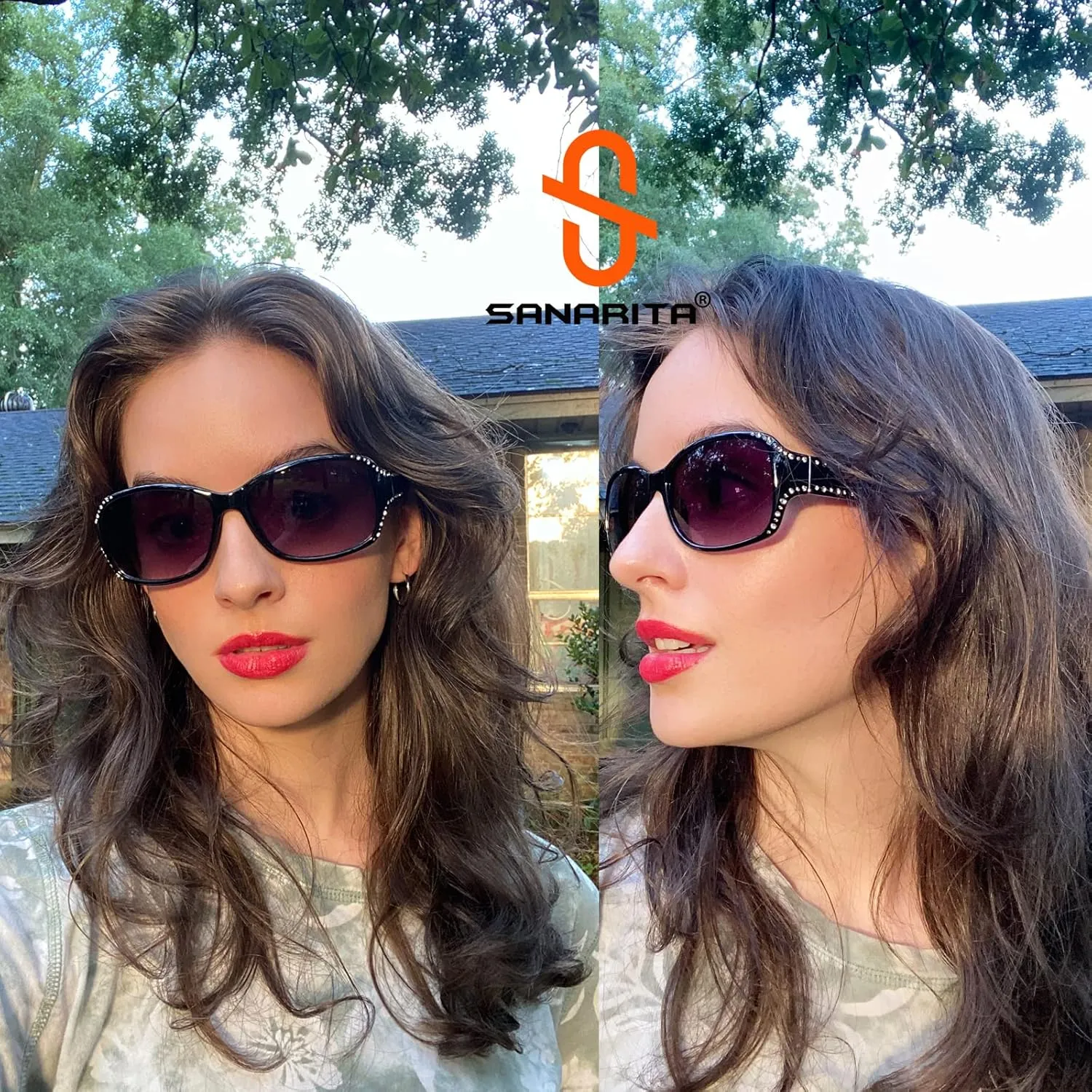 Polarized Sunglasses for Women, Rhinestone Bling Oval Sun Glasses for Driving/Shopping UV Protection Shades