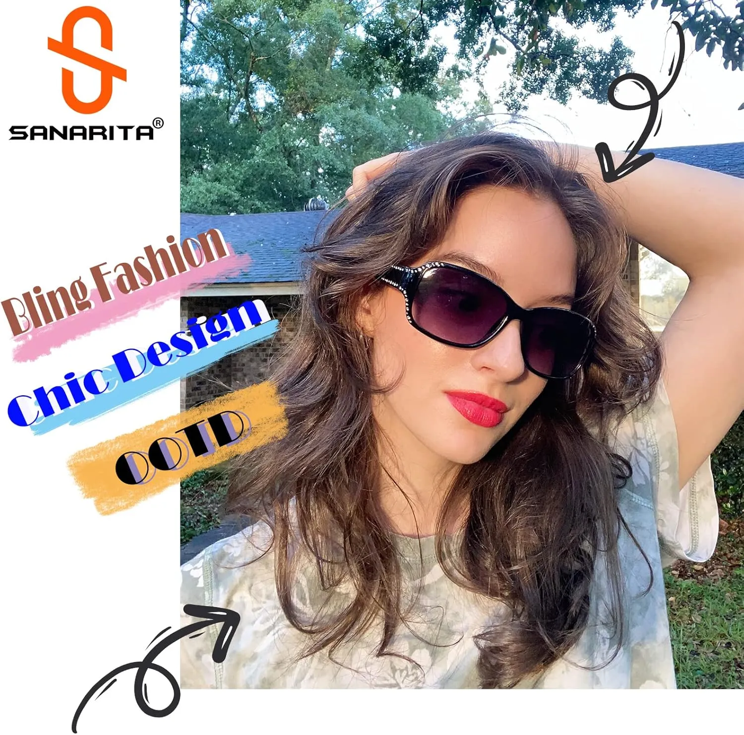 Polarized Sunglasses for Women, Rhinestone Bling Oval Sun Glasses for Driving/Shopping UV Protection Shades