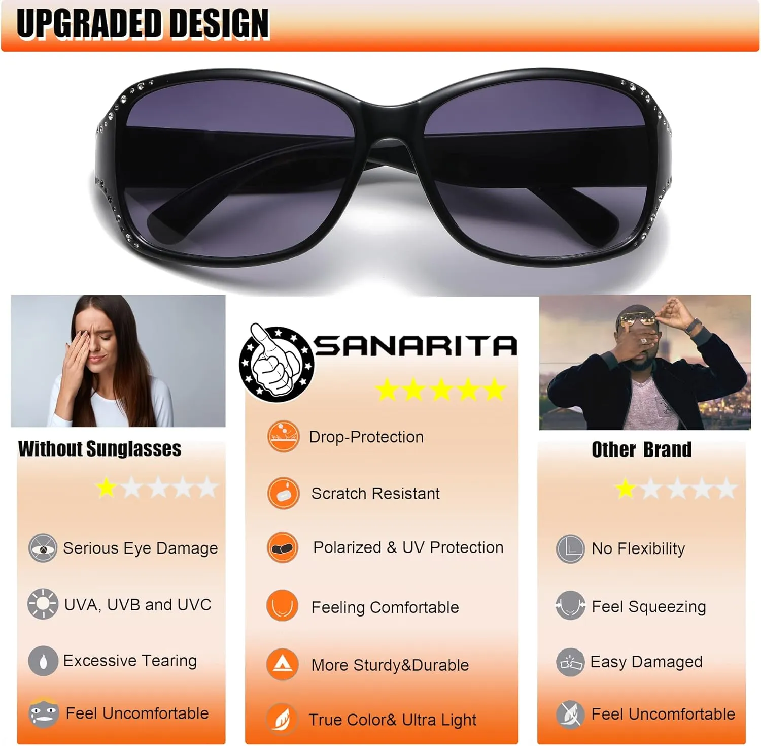 Polarized Sunglasses for Women, Rhinestone Bling Oval Sun Glasses for Driving/Shopping UV Protection Shades