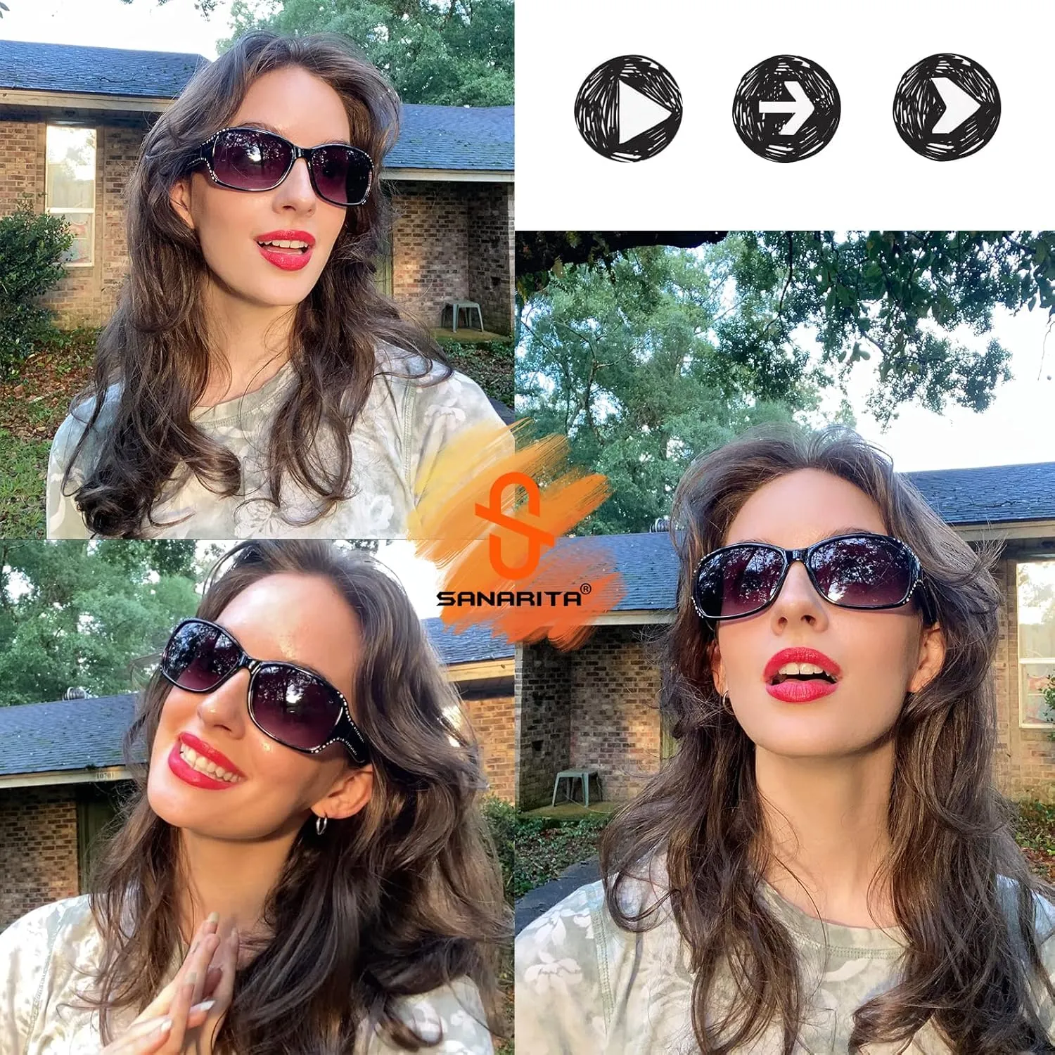 Polarized Sunglasses for Women, Rhinestone Bling Oval Sun Glasses for Driving/Shopping UV Protection Shades