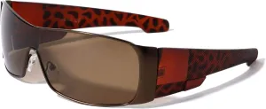 Polarized Texture Checkers Temple Curved One Piece Shield Lens Sunglasses