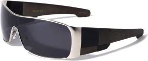 Polarized Texture Checkers Temple Curved One Piece Shield Lens Sunglasses
