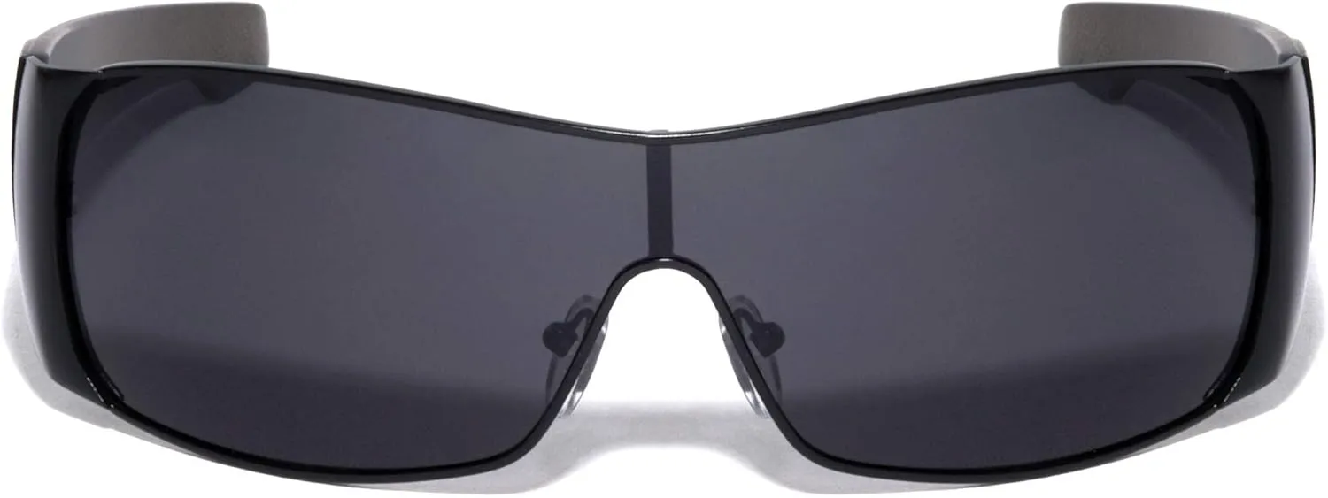 Polarized Texture Checkers Temple Curved One Piece Shield Lens Sunglasses