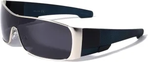 Polarized Texture Checkers Temple Curved One Piece Shield Lens Sunglasses
