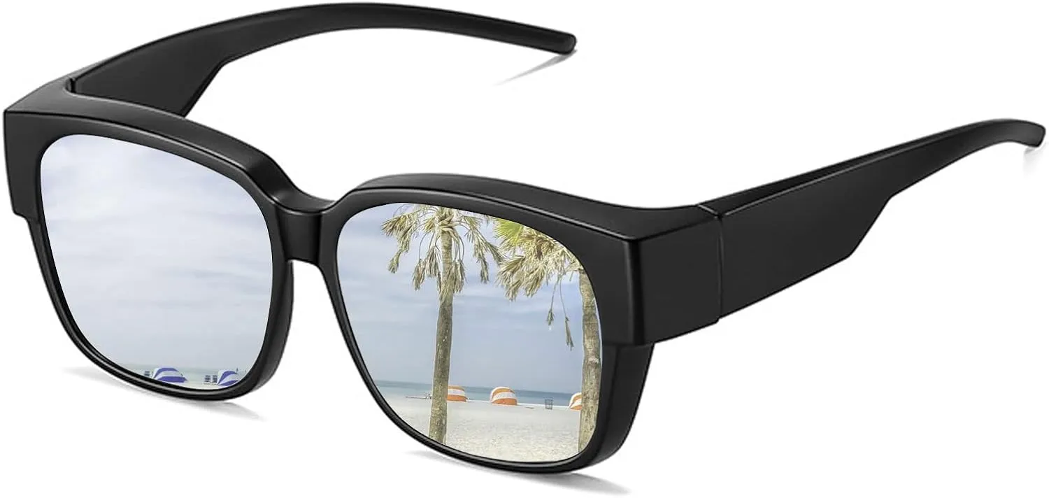 Polarized Wrap Around Sunglasses Fit Over Prescription Glasses Sunglasses for Driving Fishing Anti Glare UV Protection (Silver Mirror)