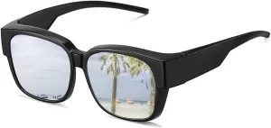Polarized Wrap Around Sunglasses Fit Over Prescription Glasses Sunglasses for Driving Fishing Anti Glare UV Protection (Silver Mirror)