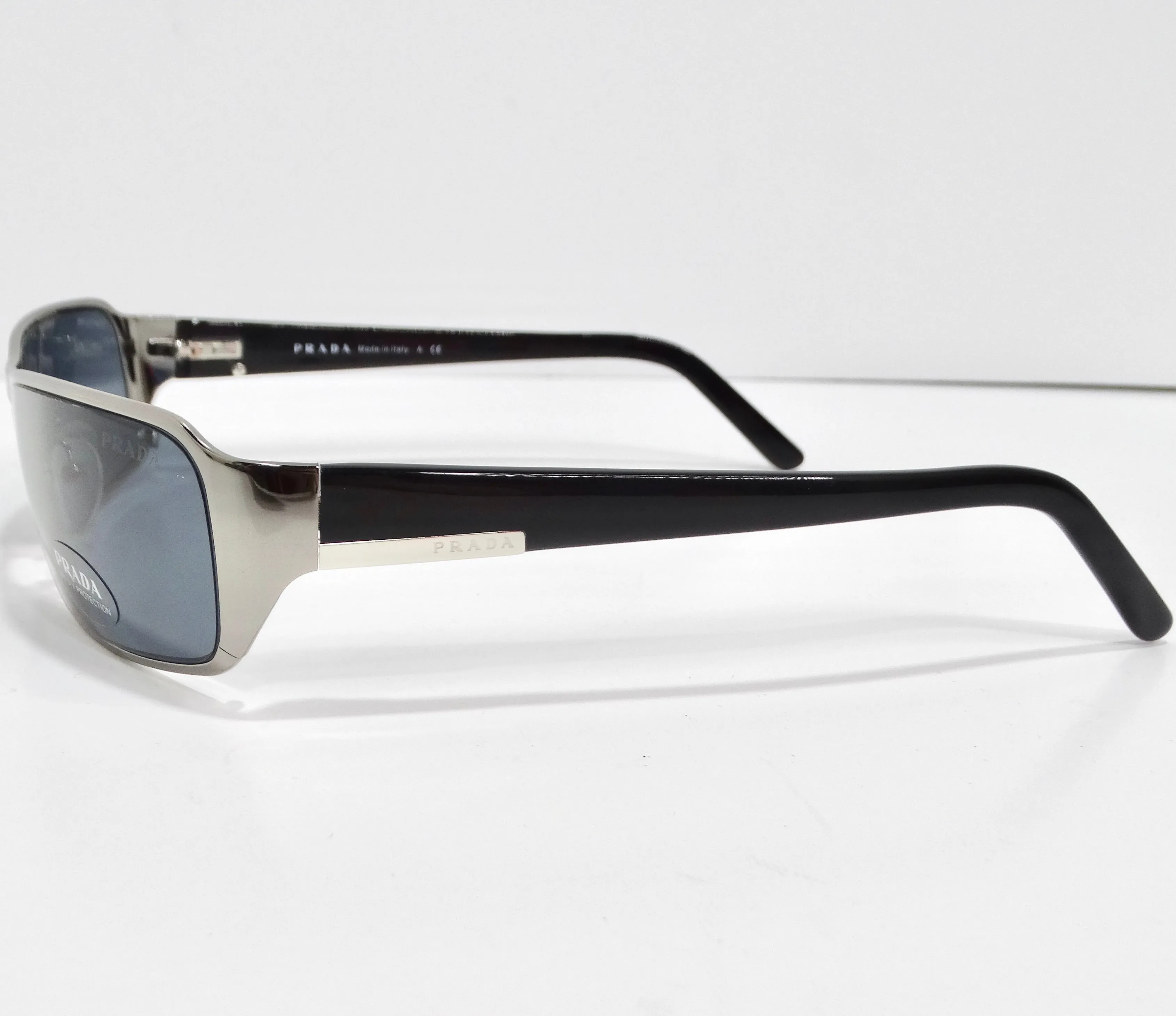 Prada 1990s Silver Tone Rectangular Frame Sunglasses