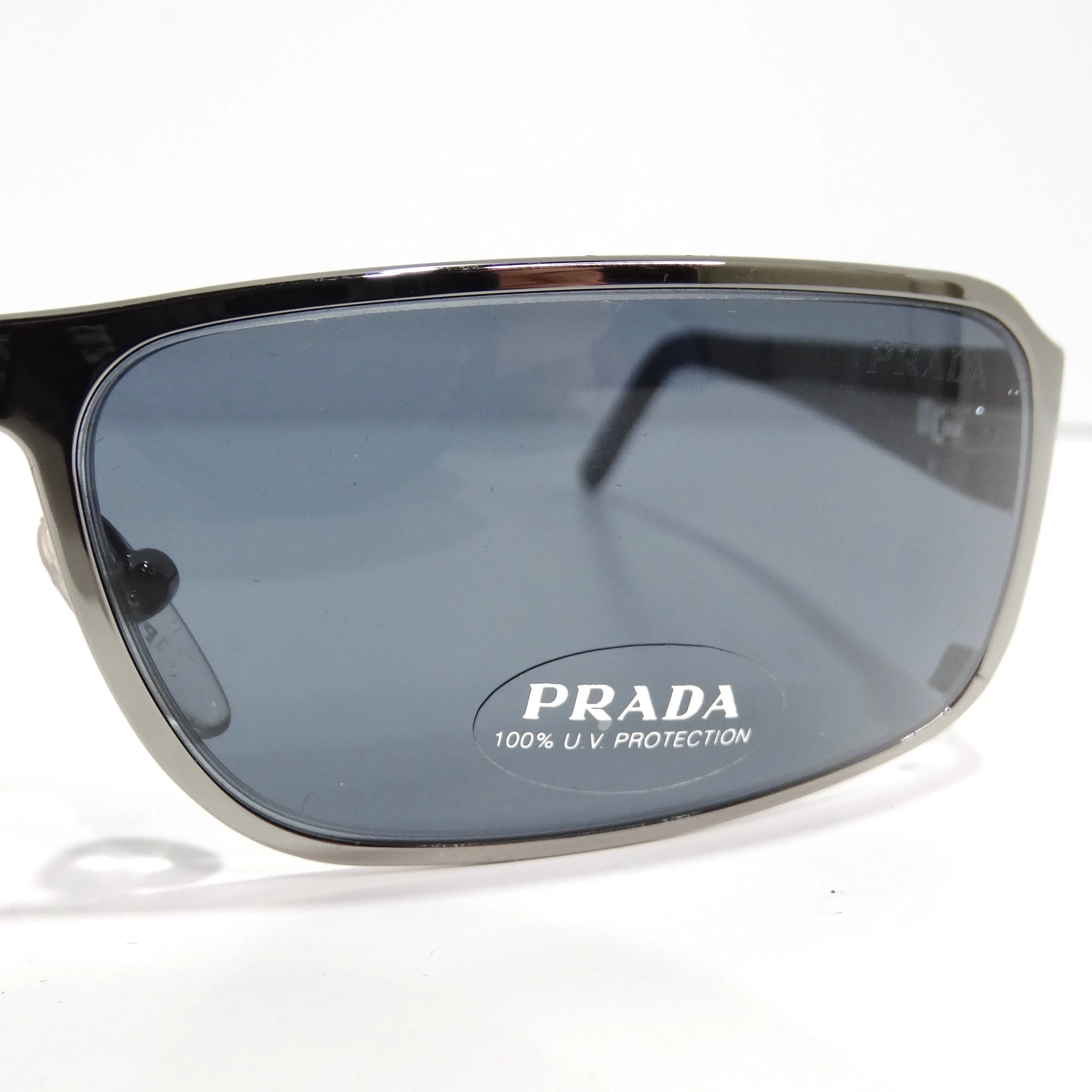 Prada 1990s Silver Tone Rectangular Frame Sunglasses
