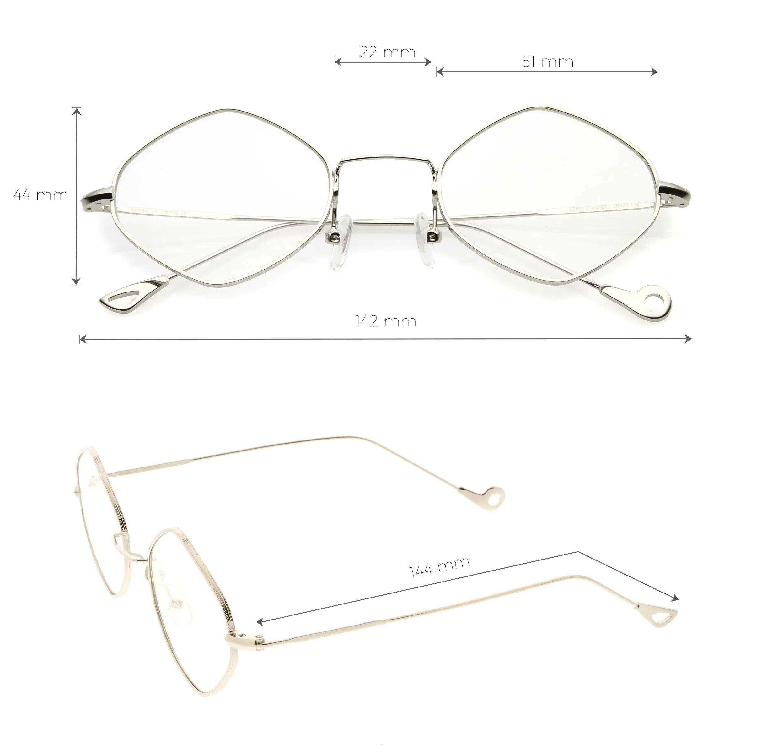 Premium Retro 1990's Fashion Small Diamond Shape Clear Lens Glasses C500