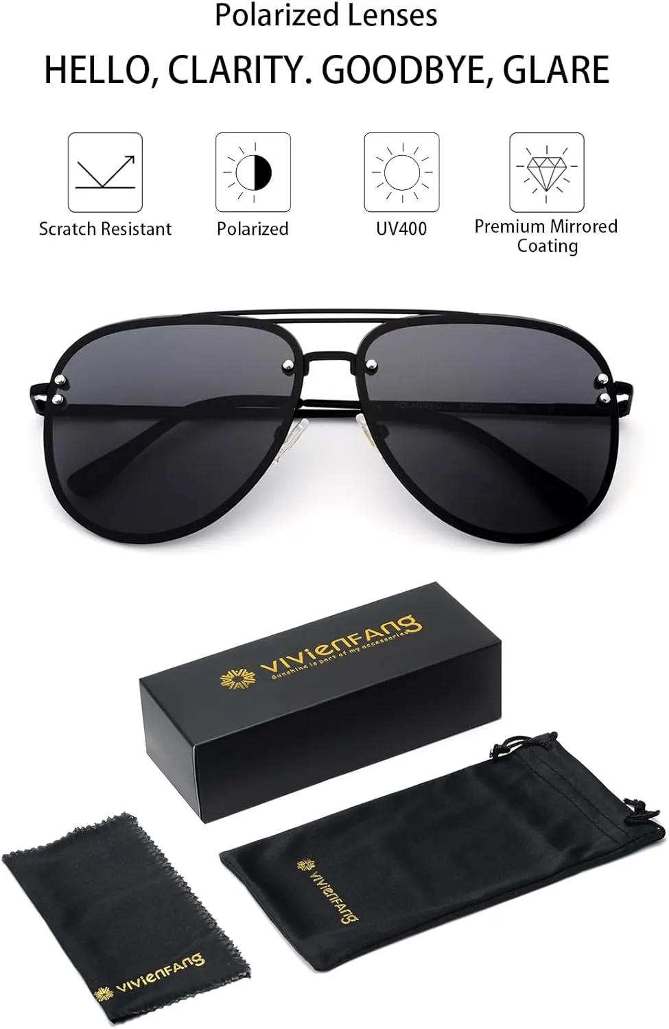 Premium Rimless Oversized Aviator Sunglasses for Women, Polarized PC Lens UV Protection Womens Shade VF2203