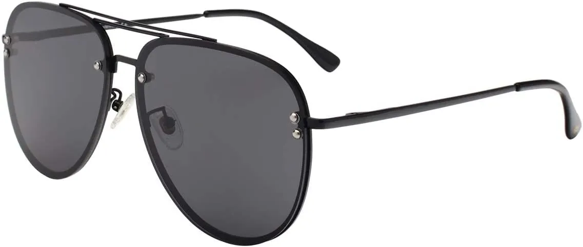 Premium Rimless Oversized Aviator Sunglasses for Women, Polarized PC Lens UV Protection Womens Shade VF2203