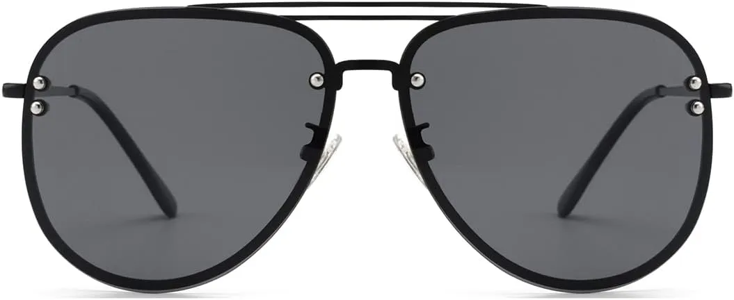 Premium Rimless Oversized Aviator Sunglasses for Women, Polarized PC Lens UV Protection Womens Shade VF2203