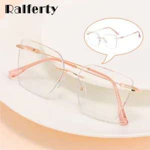Ralferty Women's Rimless Flat Top Cat Eye Alloy Eyeglasses
