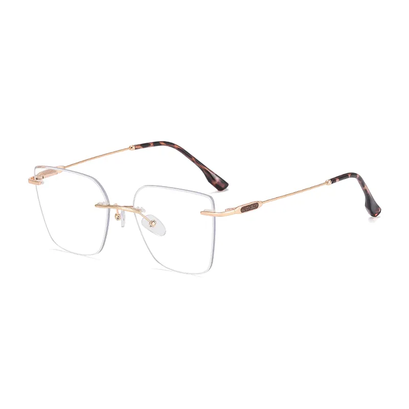Ralferty Women's Rimless Flat Top Cat Eye Alloy Eyeglasses