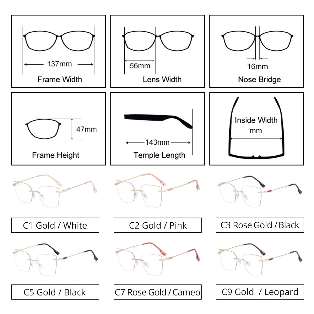Ralferty Women's Rimless Flat Top Cat Eye Alloy Eyeglasses
